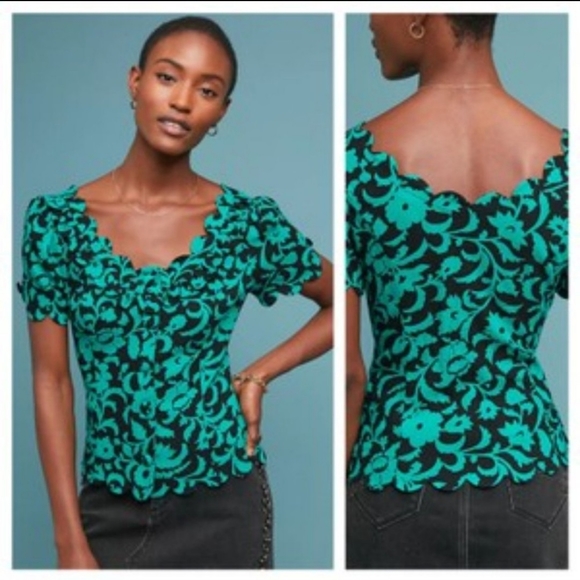Anthro Maeve Shana Floral Scalloped Top - Picture 2 of 11